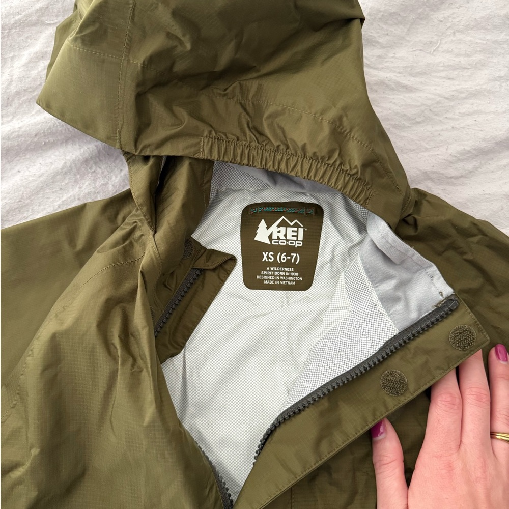 REI Co-op Kids Olive Green Rain Jacket
